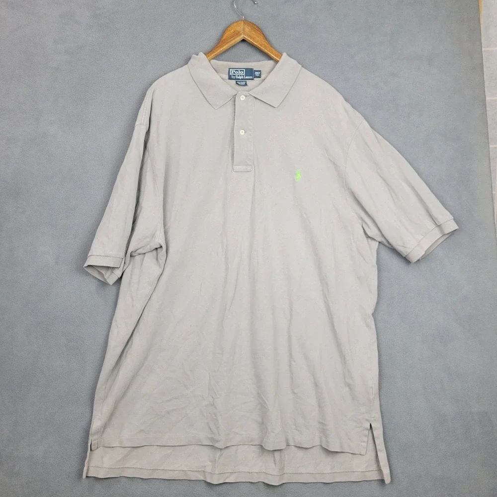 Polo Ralph Lauren Polo Shirt Mens 2XLT Gray Cotton Pony‎ Logo Side Slit Golf